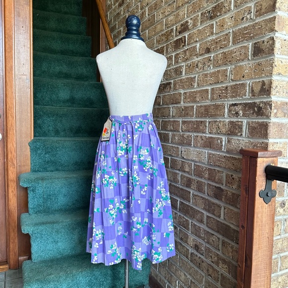 VTG 80s NWT RARE Retro Checkered Floral Pastel Lavender Purple Skirt - Picture 2 of 5